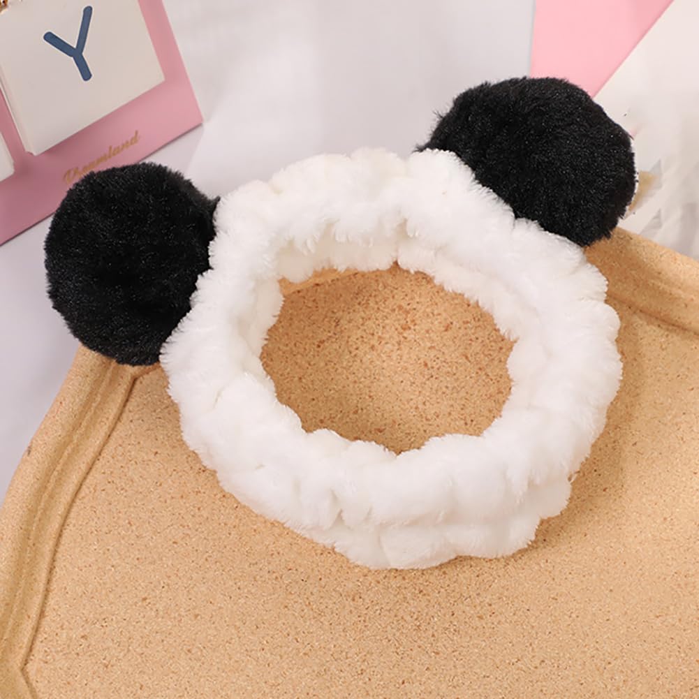 LJJCSFF 2 Pcs Panda Makeup Headband Washing Face Hair Band Fluffy Skincare Headbands Reusable Spa Headwrap Shower Head Wrap for Women Girls