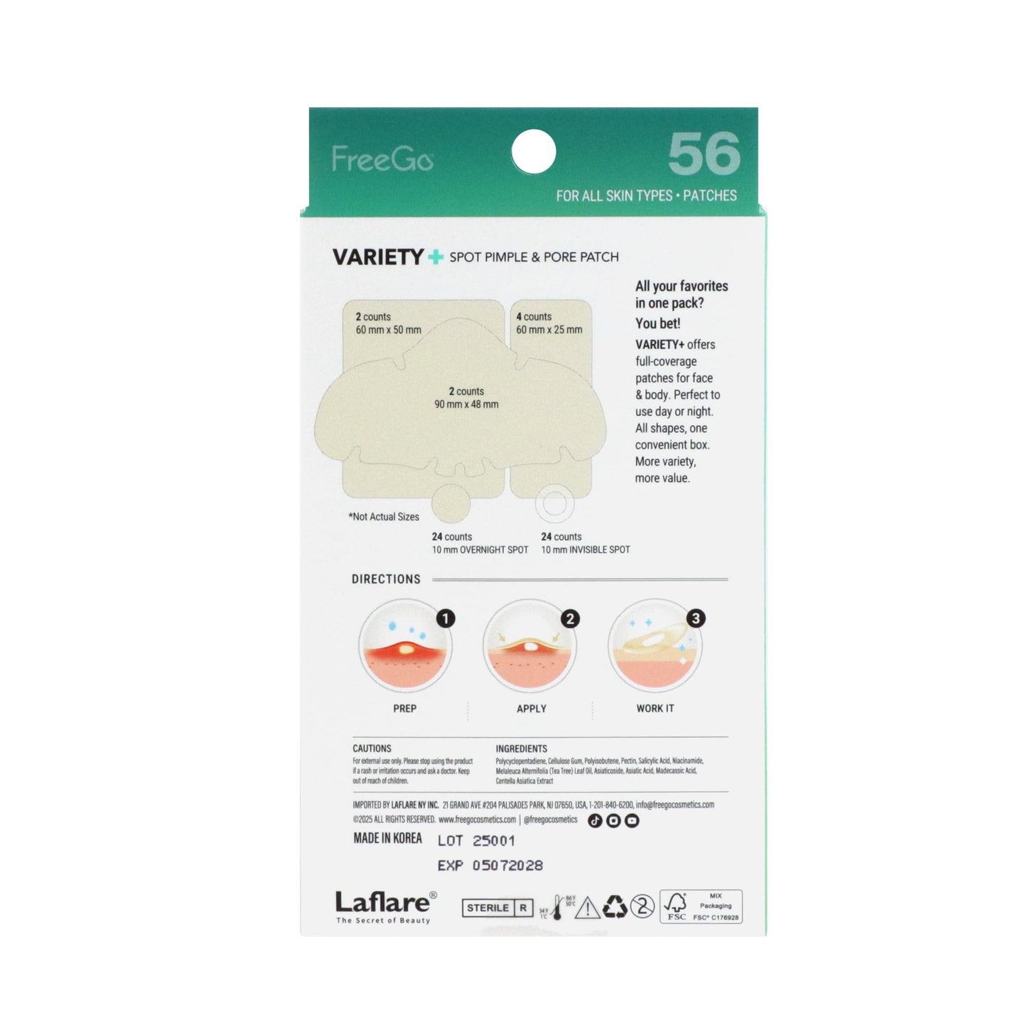 FreeGo Variety+ Hydrocolloid Spot Pimple & Pore Patches for Face, Large Patches for Breakouts, Zit, Blemish Spot, Facial Stickers, Korean Pimple