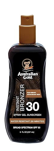 Australian Gold Spray Gel Sunscreen with Instant Bronzer SPF 30, 8 Ounce | Moisturize & Hydrate Skin | Broad Spectrum | Water Resistant | Non-Greasy |