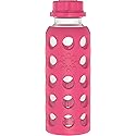 Lifefactory 9-Ounce BPA-Free Glass Water Bottle with Flat Cap and Silicone Sleeve, Raspberry