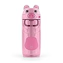 Ello Ellies 16oz Plastic Kids Water Bottle with Straw and Built-in Carrying Handle and Leak-Proof Locking Lid for School backpack, Lunchbox
