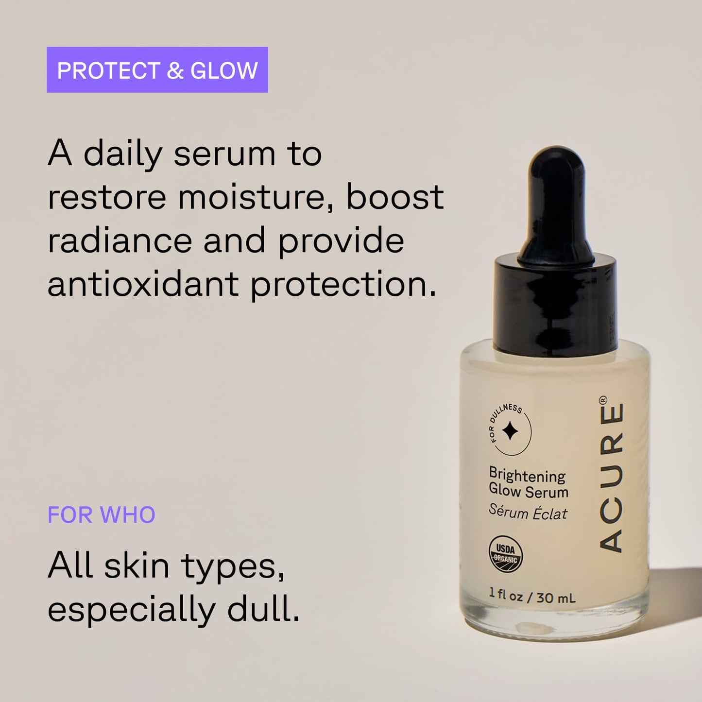 Acure Brightening Glow Serum - Anti Aging Face Serum, Bright Glow for Women & Men, Facial Skincare with Argan Oil and Cranberry Seed Oil, Vegan
