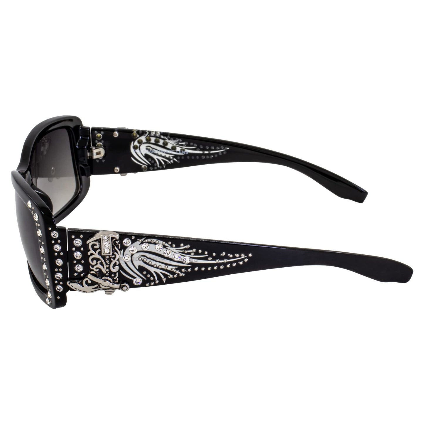 Rodeo Queen 2 Pairs of Fashion & Studded Sunglasses for Women Black Frame w/Metal Accent Piece Bling Rhinestones & Smoke Gradient Lenses
