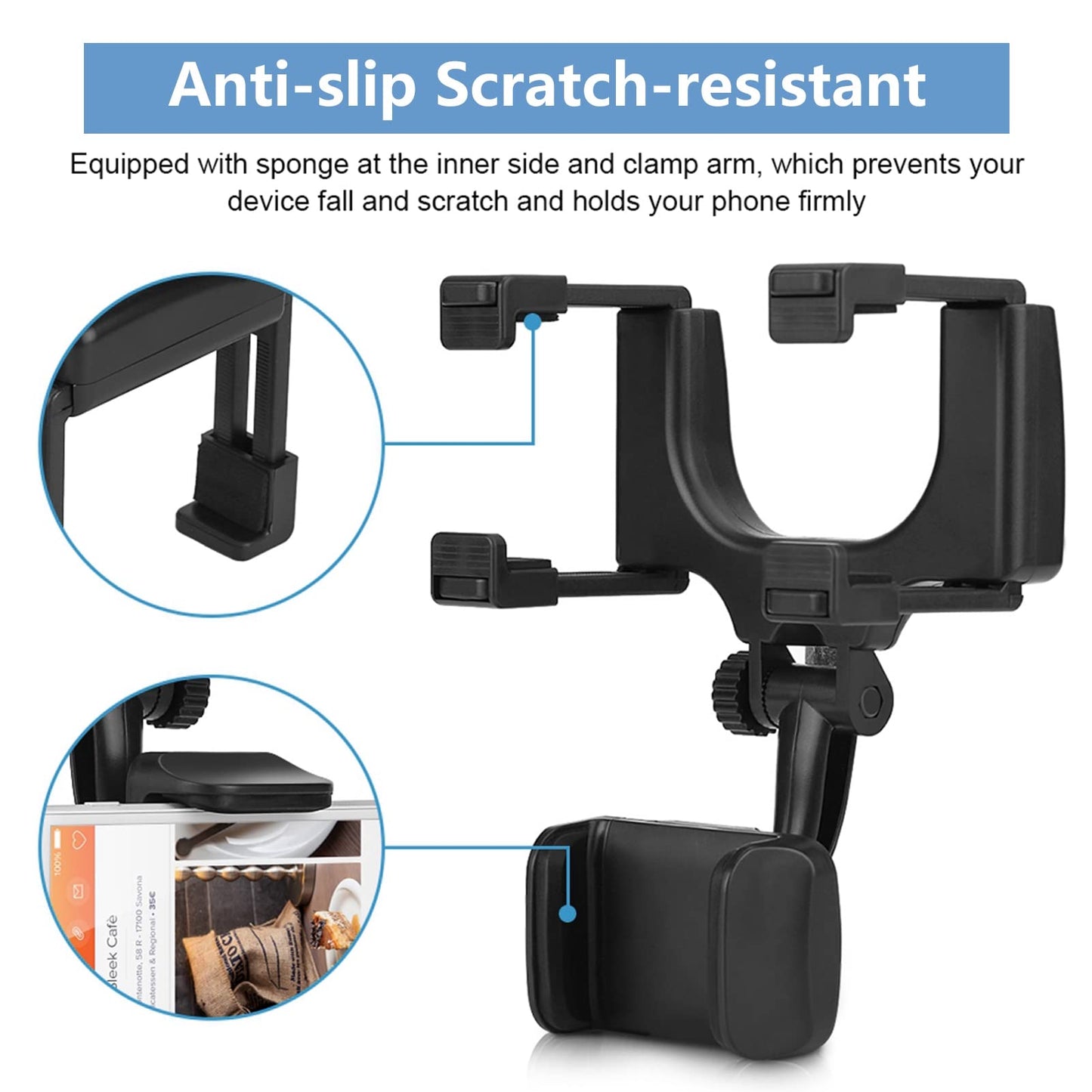 Rearview Mirror Car Mount Grip Clip,Universal Car Rear View Mirror Mount Phone Holder Stand Replacement for iPhone Samsung HTC GPS Smartphone