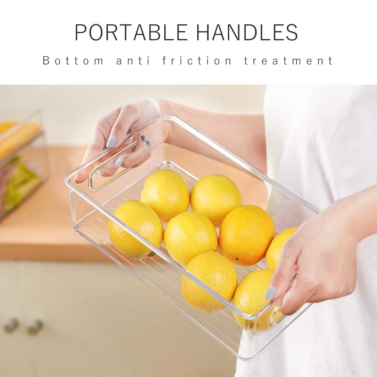 Stackable Refrigerator Organizer Bins, 6 Pack Clear Kitchen Organizer Container Bins with Handles and 20 PCS Plastic Bags for Pantry, Cabinets…