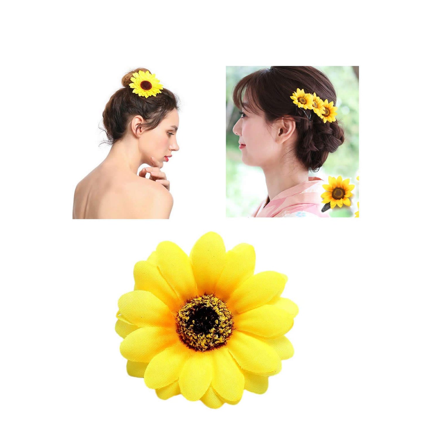 Lawie 16 Pack Artificial Fake Yellow Small Daisy Sunflower Hair Clips Floral Hairpins Alligator Barrettes Brooches Pins Wedding Hawaiian Party Silk
