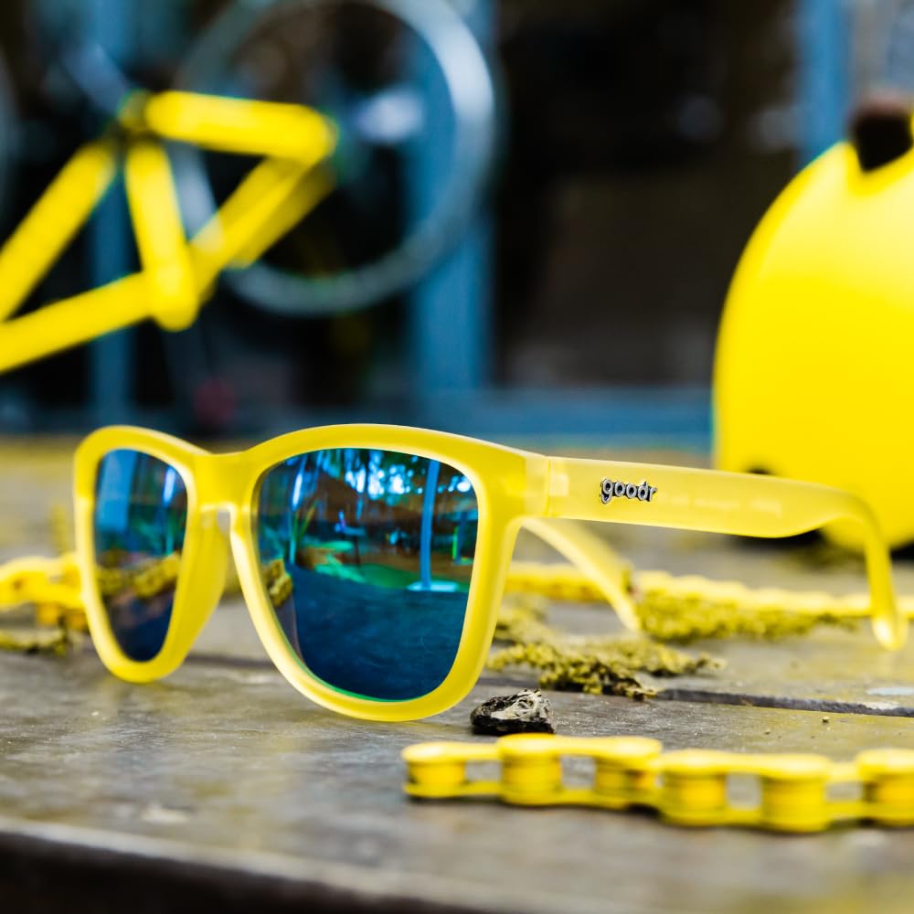 goodr Swedish Meatball Hangover Polarized Sunglasses, Medium Sized (OG), Yellow Translucent Frames with Blue Mirrored Reflective Lens, UV400