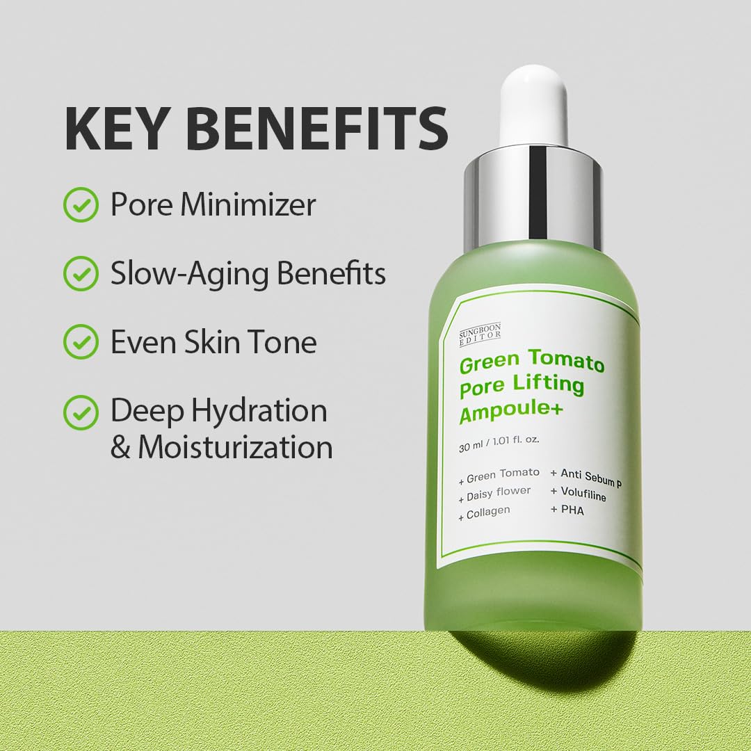 SUNGBOON EDITOR Green Tomato Pore Lifting Ampoule | Pore Minimizer Serum with Niacinamide & Green Tomato Extract | Hydrating & Firming Care