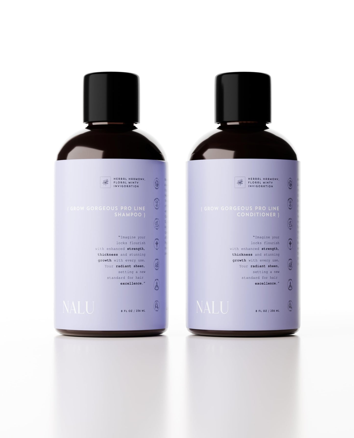 NALU Organic Grow Gorgeous Pro Line Hair Growth Activator Shampoo and Conditioner Set - Nourish, Strengthen & Promote Thicker, Fuller Hair. 8 Fl Oz