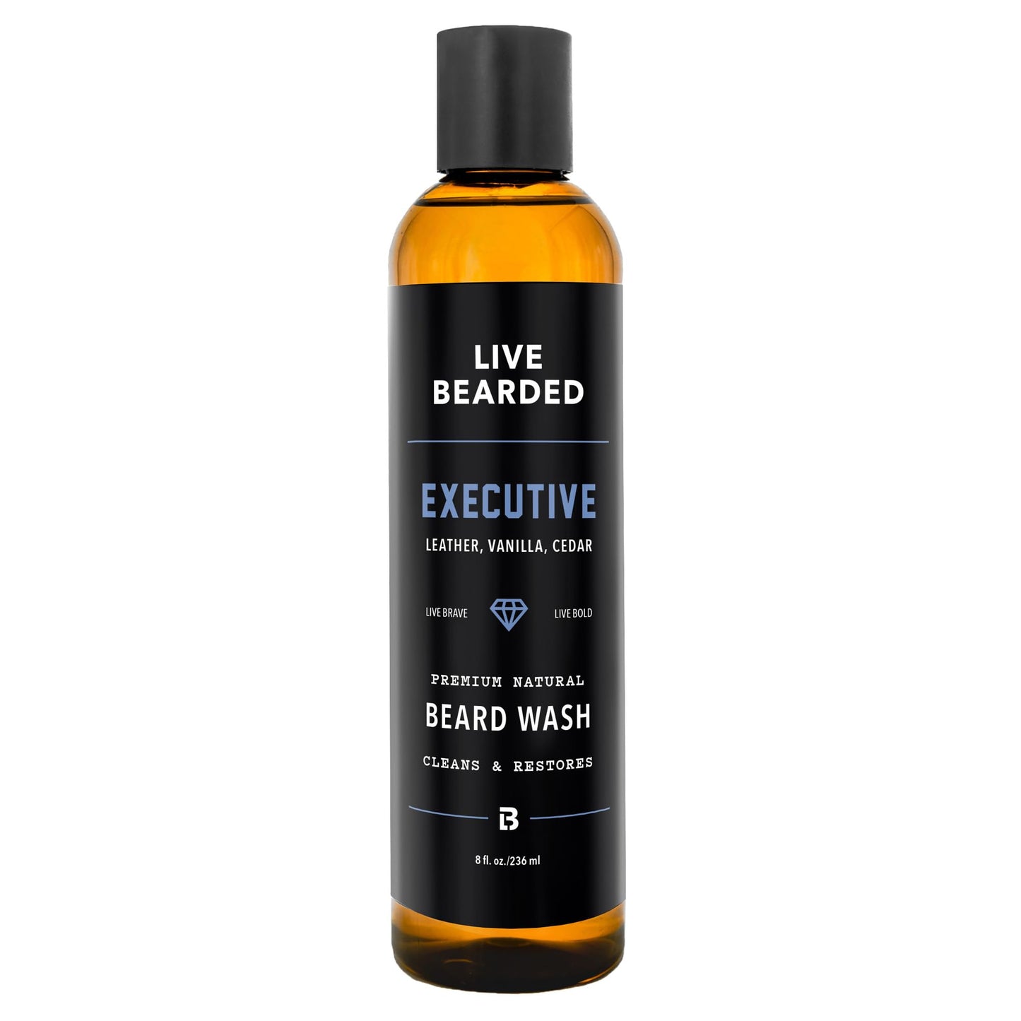 Live Bearded Beard Wash, 8 fl oz - Water-Based Face Cleanser with All-Natural Ingredients for a Gentle, Deep Clean - Made in the USA | Executive Scent