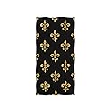 ZZAEO Golden Fleur-De-Lis Floral Black Towel Hand Towel, 30 x 15 inch Thin Lightweight Soft Absorbent Fingertip Towel for Home Bathroom Theme Decor
