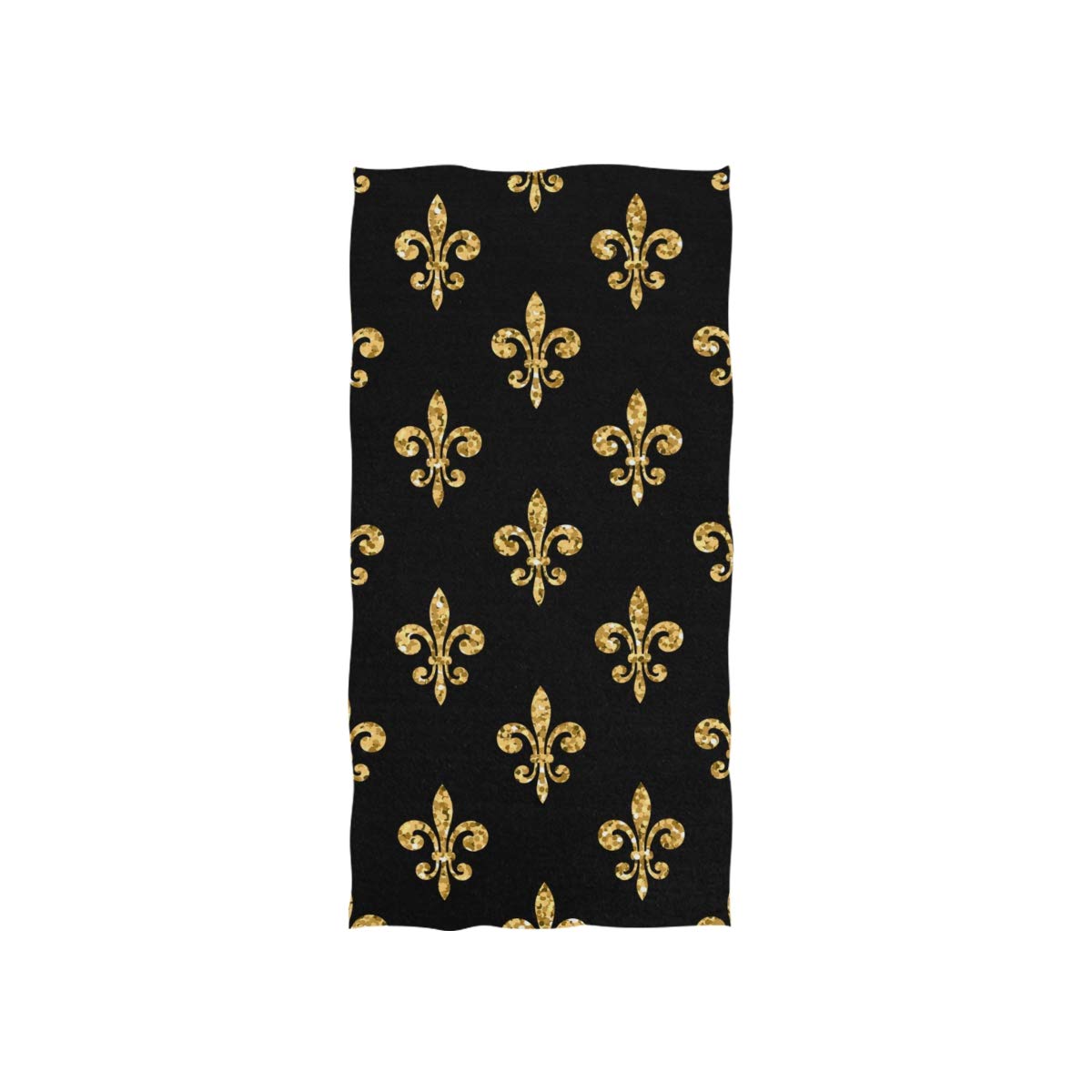 ZZAEO Golden Fleur-De-Lis Floral Black Towel Hand Towel, 30 x 15 inch Thin Lightweight Soft Absorbent Fingertip Towel for Home Bathroom Theme Decor