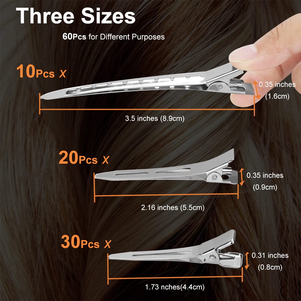 HiJeaton 60Pcs Metal Duck Billed Hair Clips for Women Styling Sectioning, Silver Hair Pins for Long Hair, Alligator Curl Loc Clips for Thick Hair