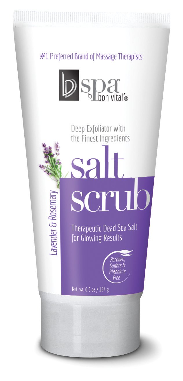 BV Spa by Bon Vital' Exfoliating Salt Scrub Glows, Lavender Rosemary Body Scrub to Repair Dry Skin, Exfoliant Made with Dead Sea Salt