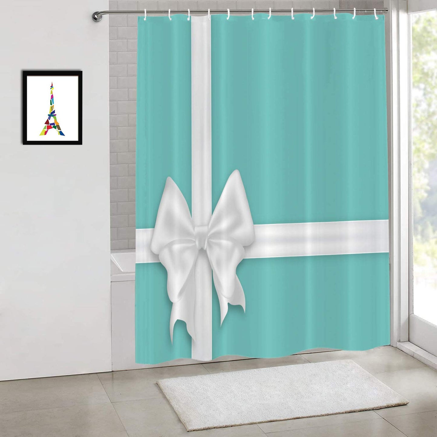 Shrahala White Elegant Turquoise Decorative Shower Curtain, Elegant Turquoise Christmas Shower Curtain for Shower Stall Bathtubs Bathroom Decor…