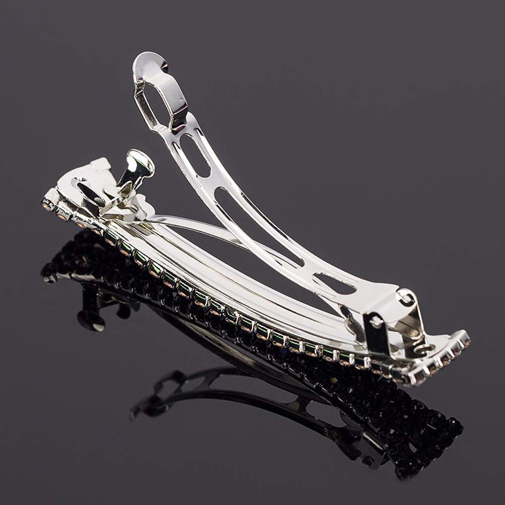lasenersm Hair Clip, 2 Pieces Hair Accessory with Three Row Rhinestone Crystal, Hair Barrette Clip for Girls and Women, 2.75 in Length, Silver