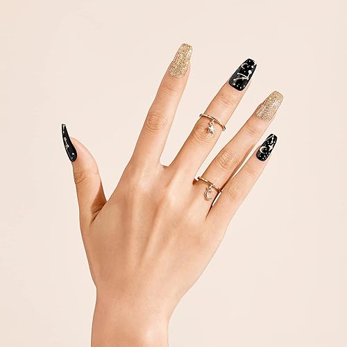 Gold Finger Gel Glam Design Nail Press On Nails, Gel Nail Kit, Polish Free Manicure Long Length (GD16)…