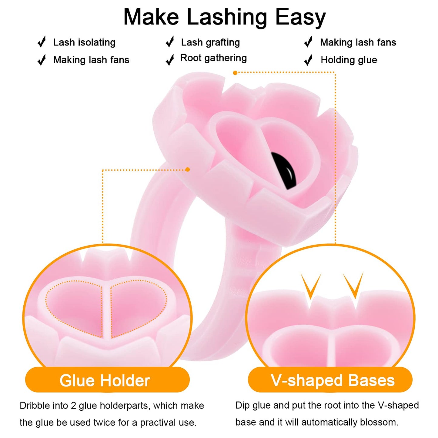 POCMKO 300PCS Heart Shape Eyelash Extension Rings, Lash Glue Cup for Volume Lashes Fan, Eyelash Extension Lash Rings