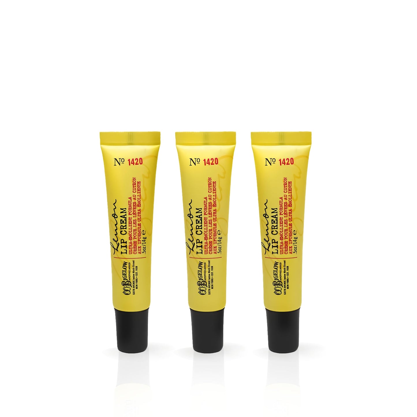C.O. Bigelow Lemon Lip Cream Tubes, Pack of 3 Lemon Lip Balms with Shea Butter, Bulk Lip Balm Set, 0.5 oz