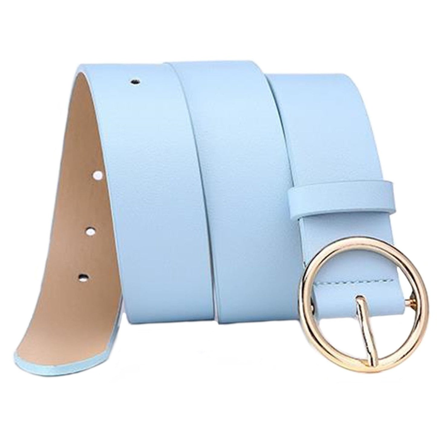 MESHIKAIER Women Fashion PU Leather Belt Casual Waist Belt with Round Metal Buckle (Blue)