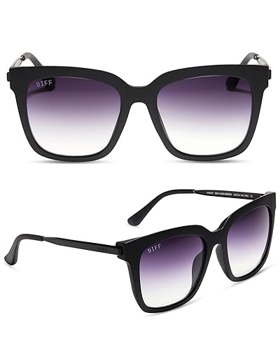 DIFF Hailey Lightweight Square Sunglasses for Women UV400, Matte Black + Sharp Grey Gradient
