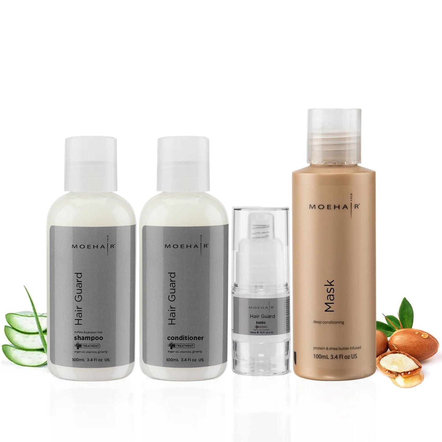 MOEHAIR Hair Guard Shampoo, Conditioner, Tonic & Mask Travel Kit | Sulfate & Paraben Free, Ginseng Infused, Reduces Hair Loss, Promotes Hair Growth |