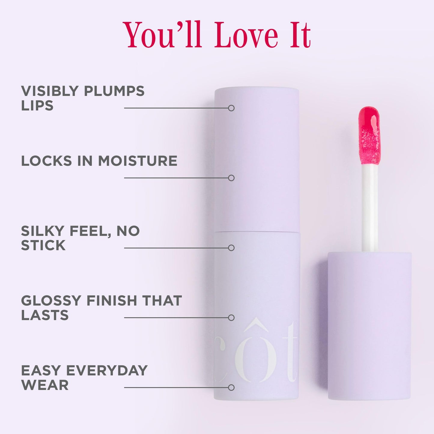 Cote Beauty's Peptide Lip Shine in Lola, Ultra Hydrating & Long-Lasting Coral Plumping Lip Gloss for Women with Hyaluronic Acid, Shea Butter & Jojoba