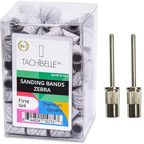 TachiBelle PREMIUM Made In USA Quality Professional Nail Sanding Bands ZEBRA Fine Grit File + FREE 2 Mandrel