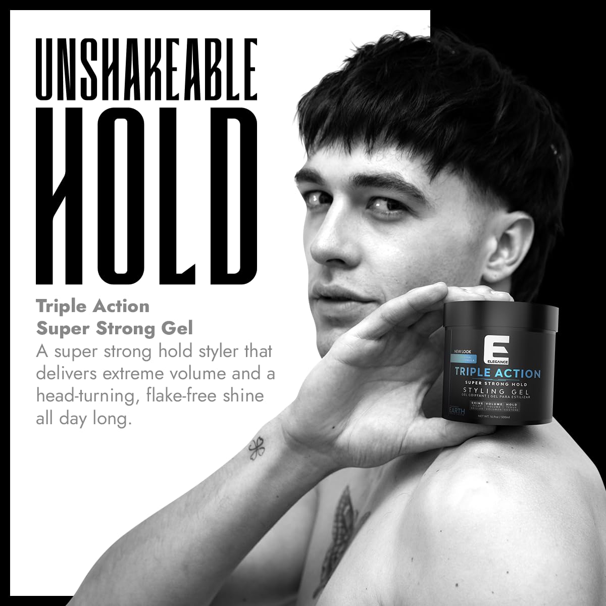 E Elegance Earth Fragrance Triple Action Hair Gel for Men And Women - Super Strong Hold, Extreme Volume, And Long Lasting Shine - Flake Free