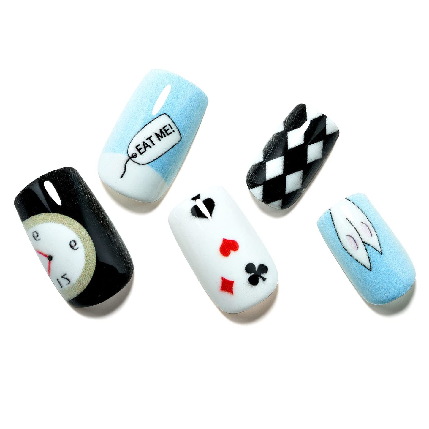 GLAMERMAID Dark Blue White Ombre Press on Nails Medium Square, Oil Painting Glossy Gel Stick on Fake Nals Short Square, Neutral Glue 0n Nails Kit