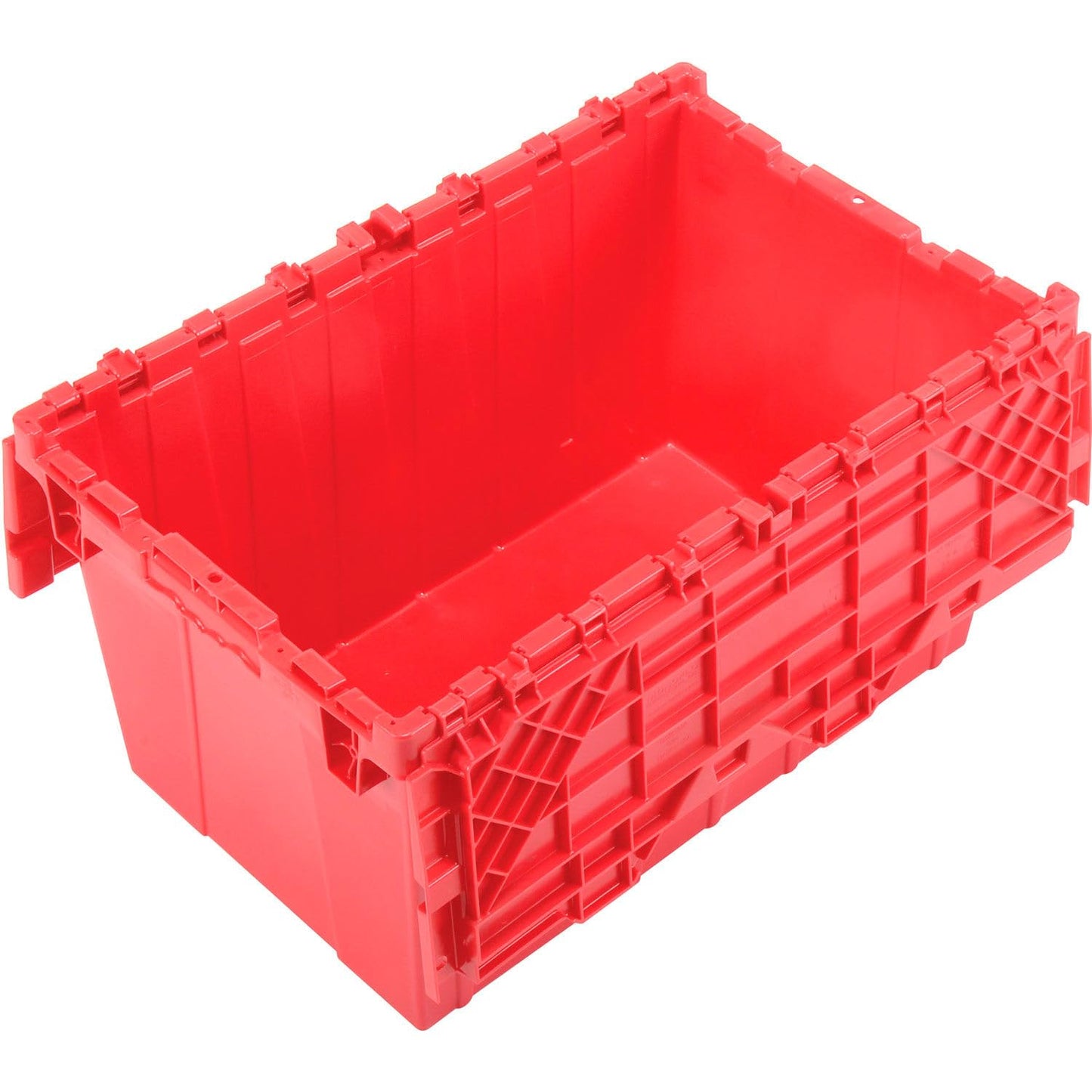 Plastic Attached Lid Shipping & Storage Container, 25-1/4x16-1/4x13-3/4, Red