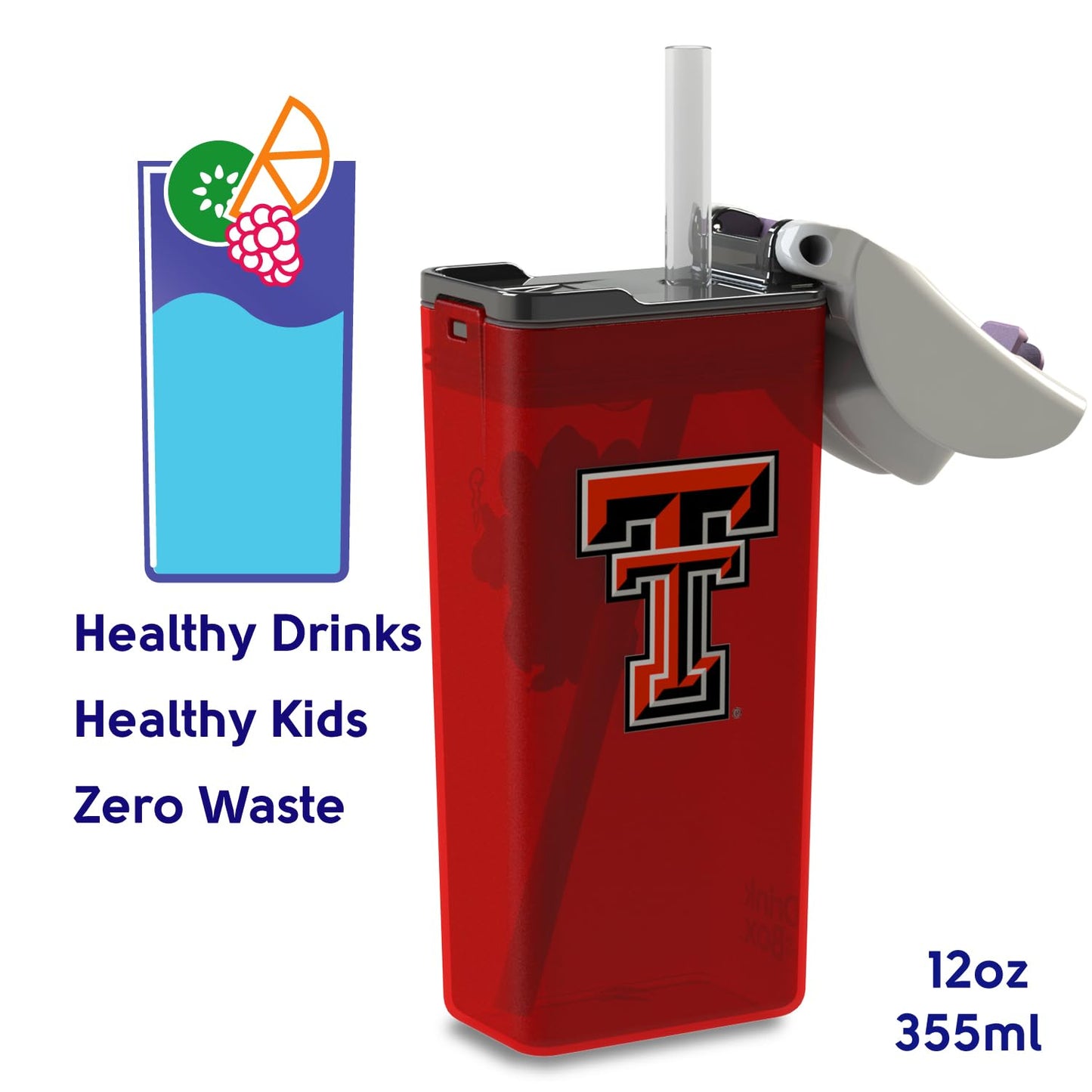 FUNTOPS Reusable Water Bottle | Officially Licensed NCAA Sports Bottle | BPA Free | Dishwasher Safe | Red Raider | 12 oz Drink in the Box - Texas Tech