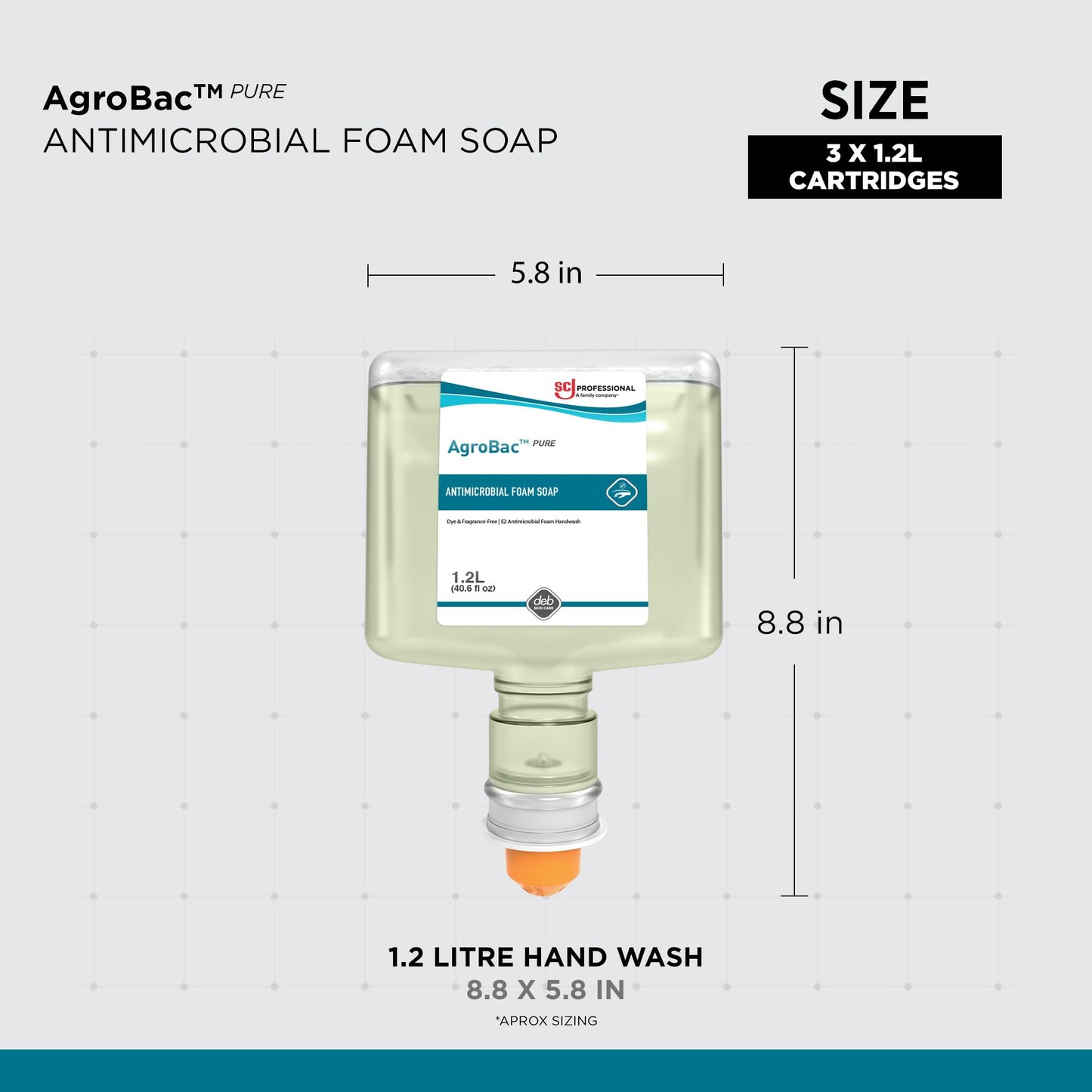 AGROBAC PURE FOAM ANTRIBAC HAND WASH 1.2 LITER TOUCH FREE, 3 PACK