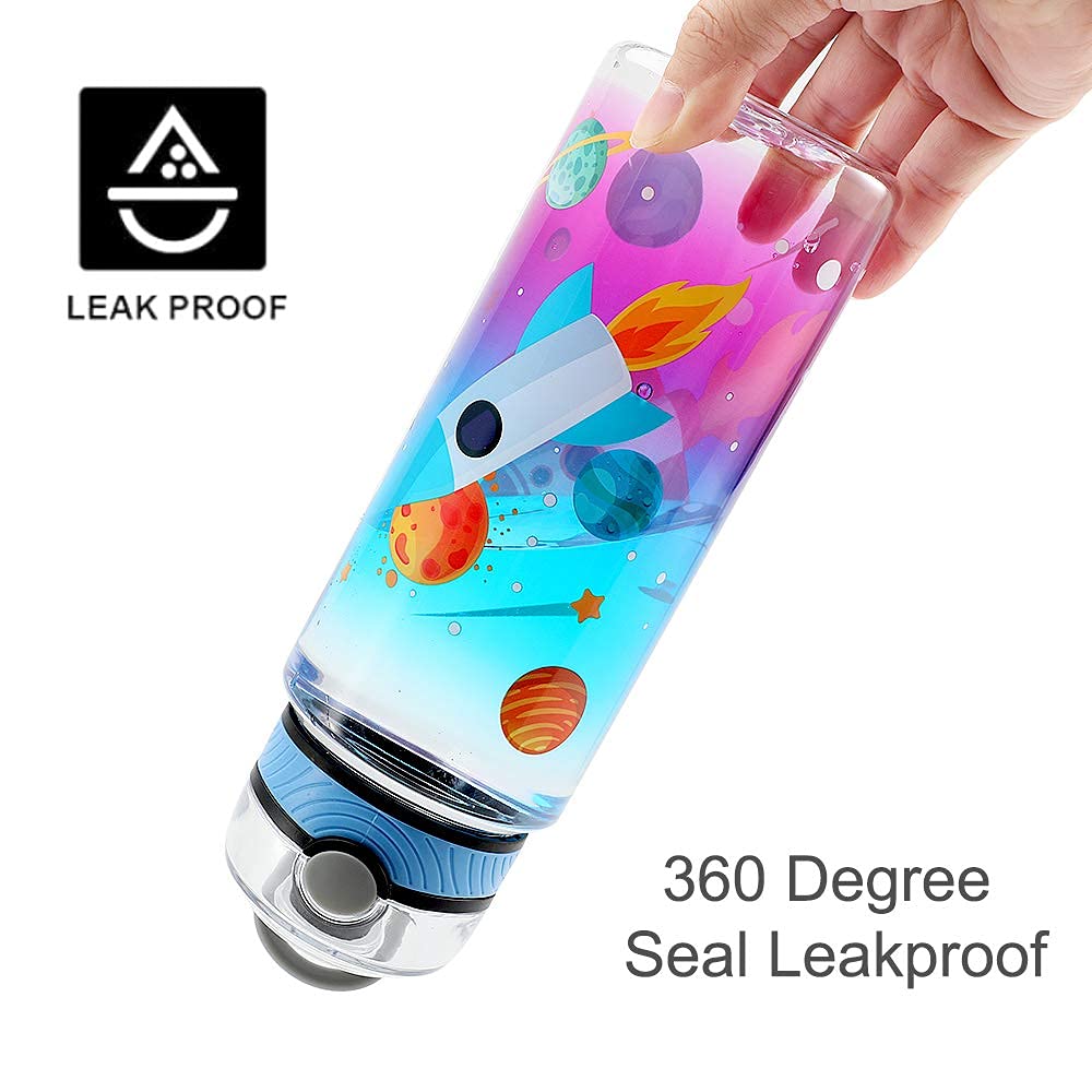 Home Tune 23oz Kids Water Bottle for School Boys, BPA FREE Tritan, Leak Proof Flip Top Lid, Easy Clean, Carry Handle - Rocket