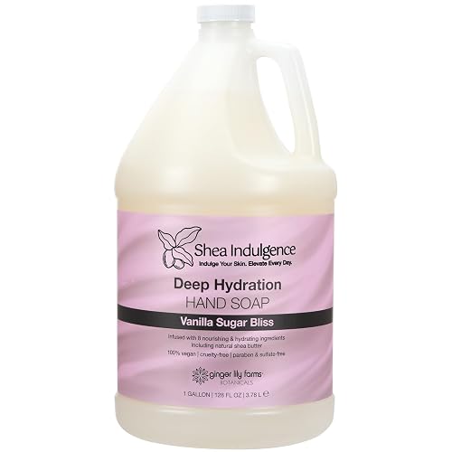 Ginger Lily Farms Botanicals Shea Indulgence Deep Hydration Liquid Hand Soap Refill, 100% Vegan & Cruelty-Free, Vanilla Sugar Bliss Scent, 1 Gallon