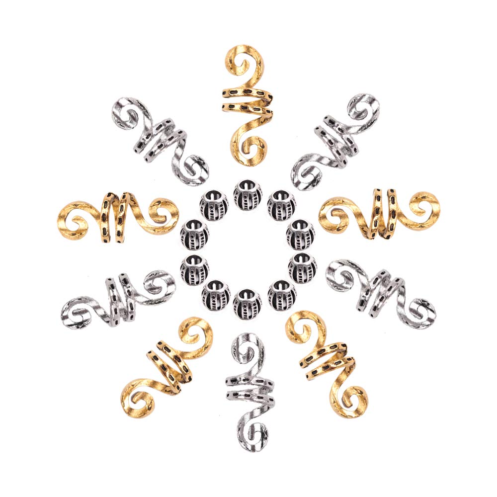 Hair Tube Beads Dreadlock Jewely Tube and Beads 40 Pieces Hair Jewelry DIY Hair Decoration Accessories Hair Cuff Tibetan Style for Women and Men (Gold