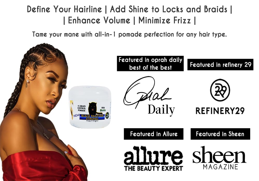 Black Panther Vegan Edge & Braid Control Pomade with Biotin – Strong Flexible Hold for Braids, Locs & Twists, All Hair Types, 2-Pack (1 oz each)