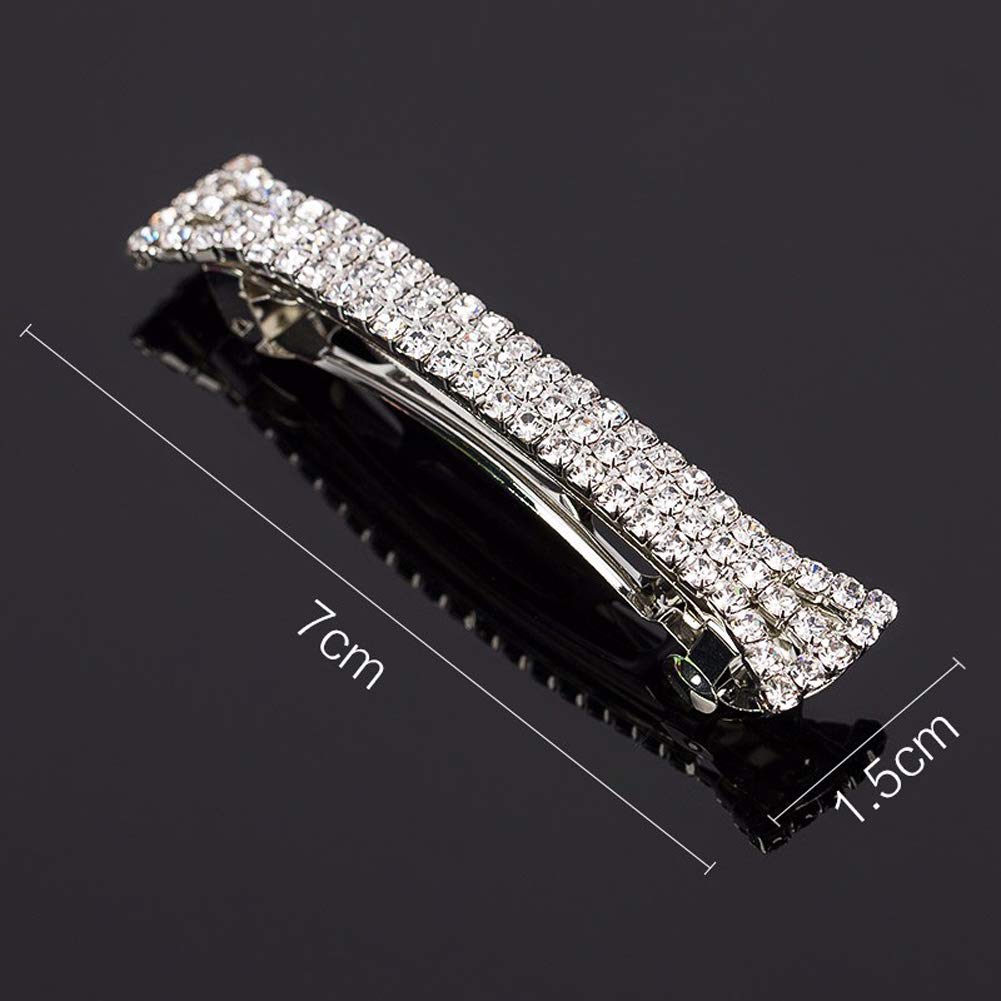 lasenersm Hair Clip, 2 Pieces Hair Accessory with Three Row Rhinestone Crystal, Hair Barrette Clip for Girls and Women, 2.75 in Length, Silver