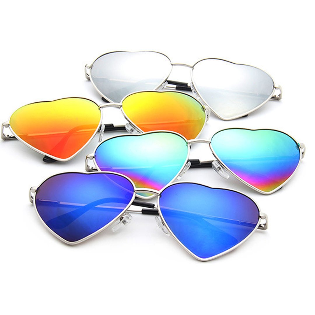 Mily Color Coated Full Metal Frame UV400 Heart Shape Sunglasses Eyewear (Rainbow, Rainbow)