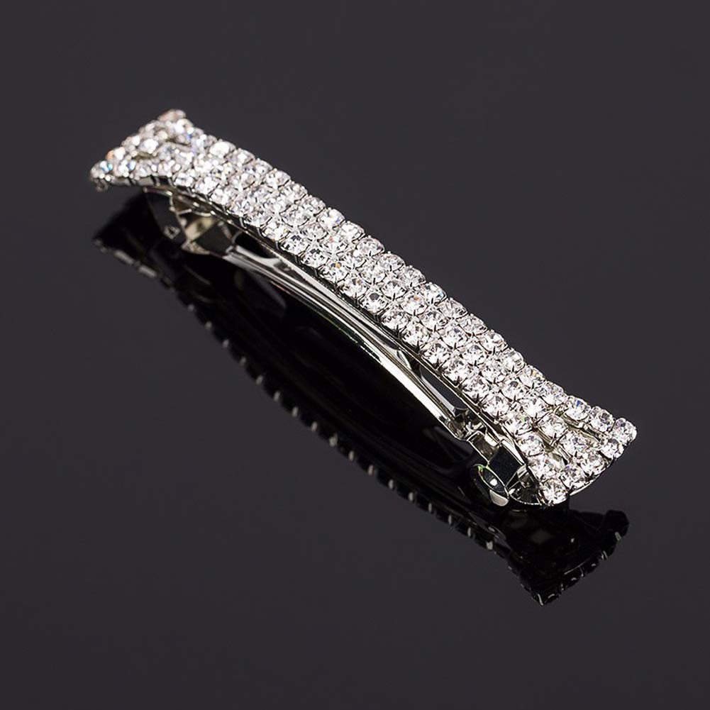 lasenersm Hair Clip, 2 Pieces Hair Accessory with Three Row Rhinestone Crystal, Hair Barrette Clip for Girls and Women, 2.75 in Length, Silver