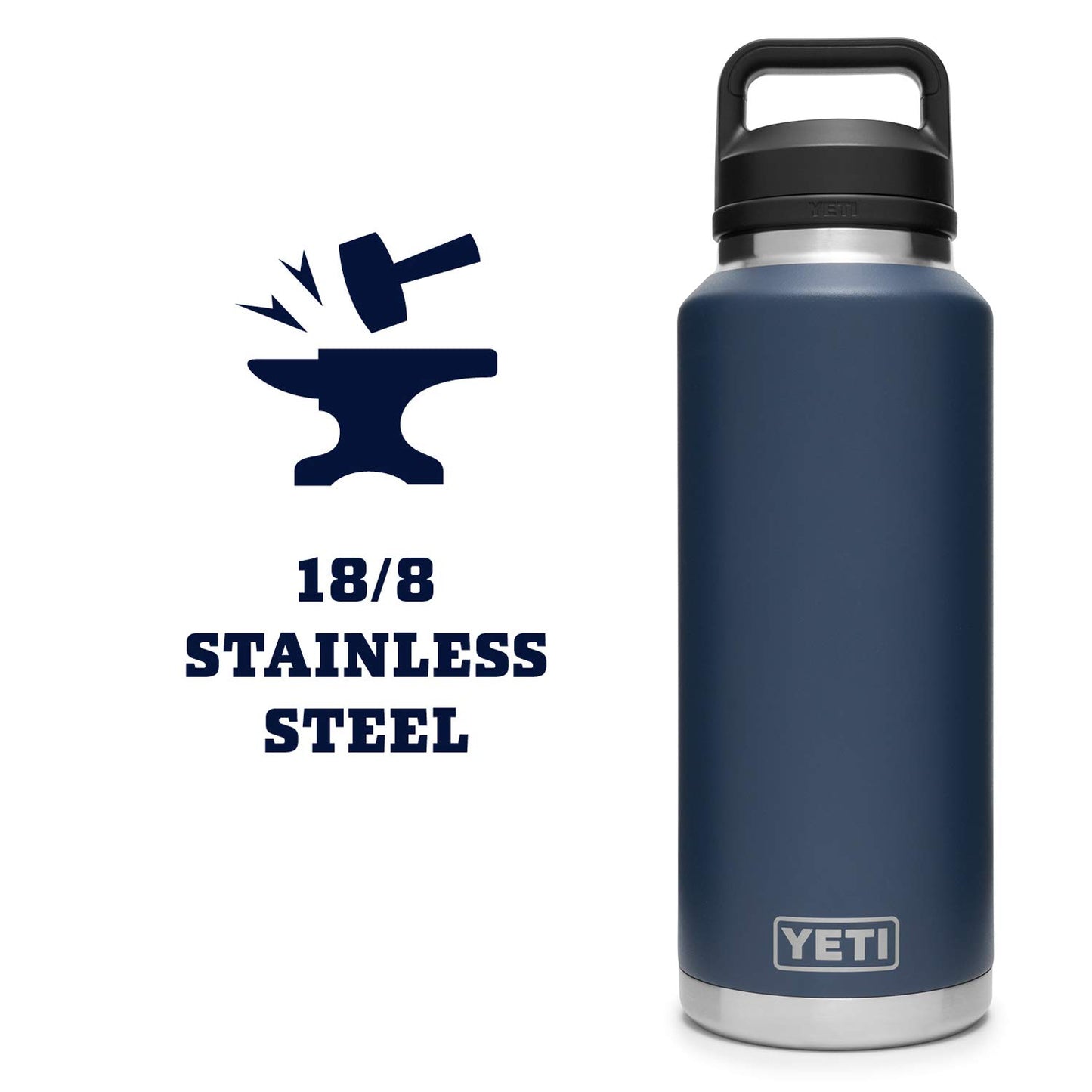 YETI Rambler 46 oz Bottle, Vacuum Insulated, Stainless Steel with Chug Cap, Navy
