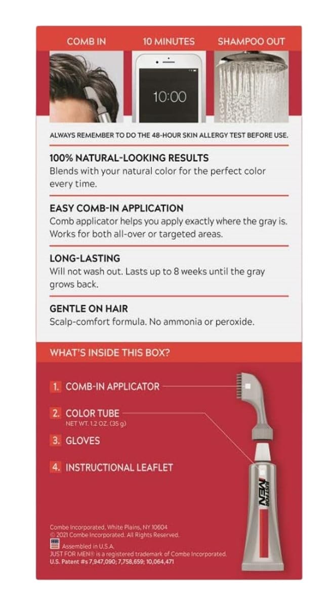 Just For Men Easy Comb-in Hair Color for Men with Applicator, Medium Brown, A-35