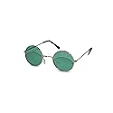 NEON NATION Circular Party Sunglasses Round Hippie Retro Shades with Colored Lenses (Silver frame w/Green Lens)