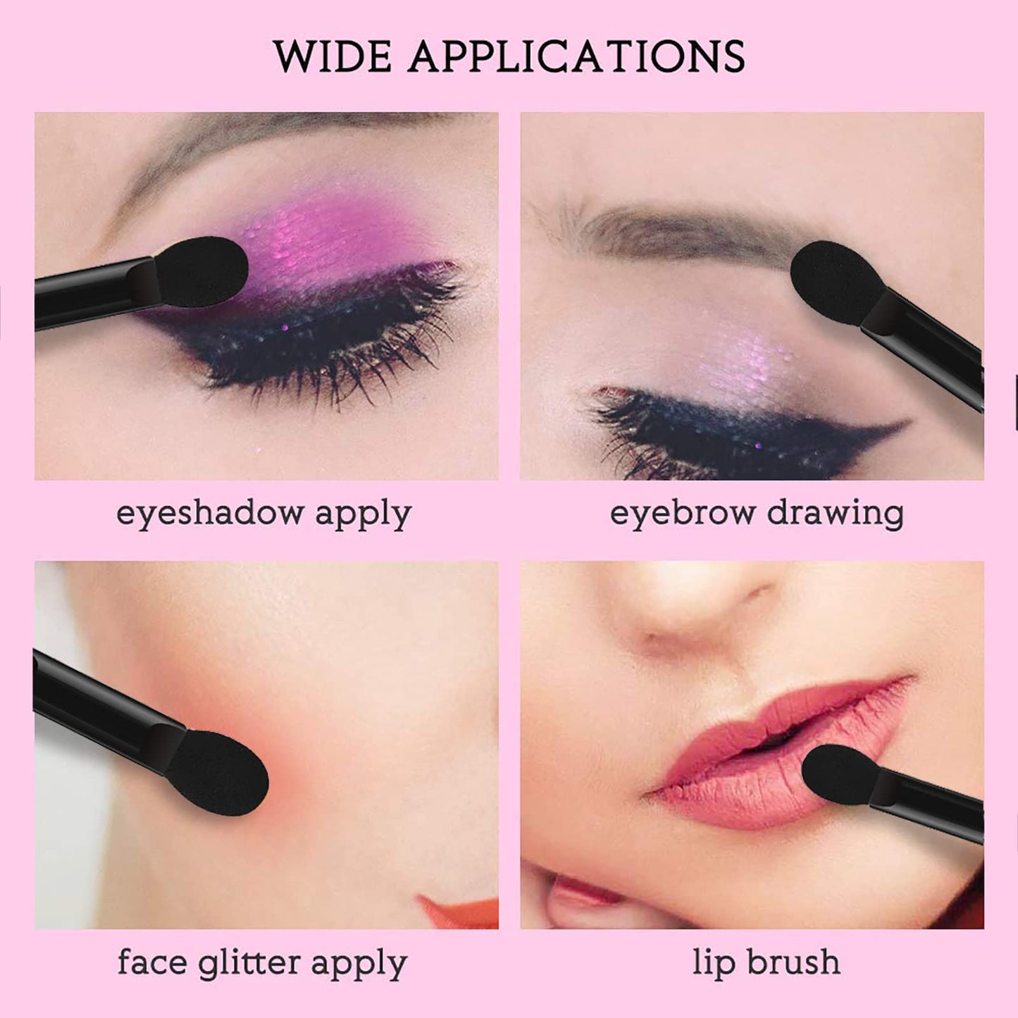 Deksias Disposable Dual Sided Eye Shadow Sponge Applicator Oval Tipped Eyeshadow Brushes Makeup Tool (50PCS, Beige white)