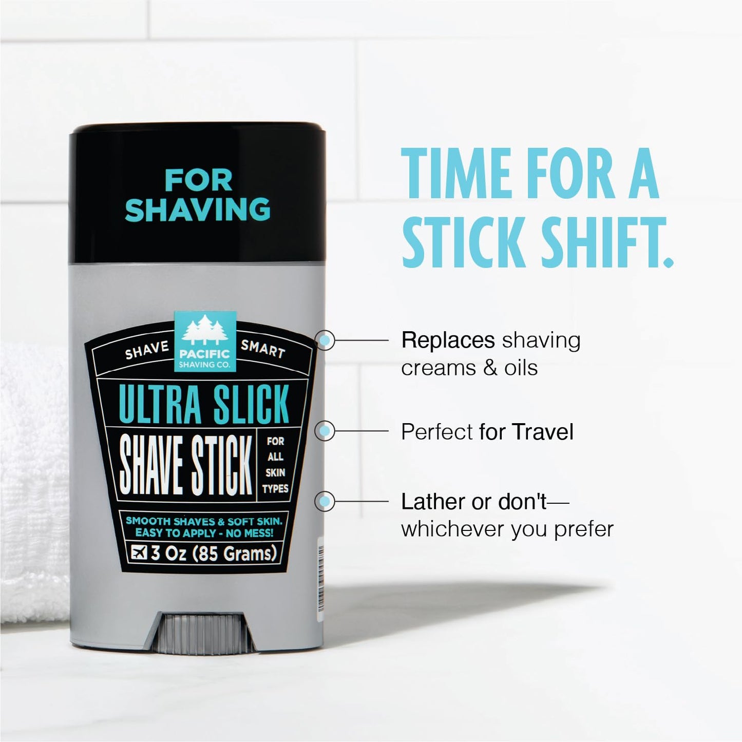 Pacific Shaving Company Ultra Slick Shave Stick - No Mess Body Shaving Stick with Moisturizing Coconut Oil - Travel-Friendly, Good for All Skin…