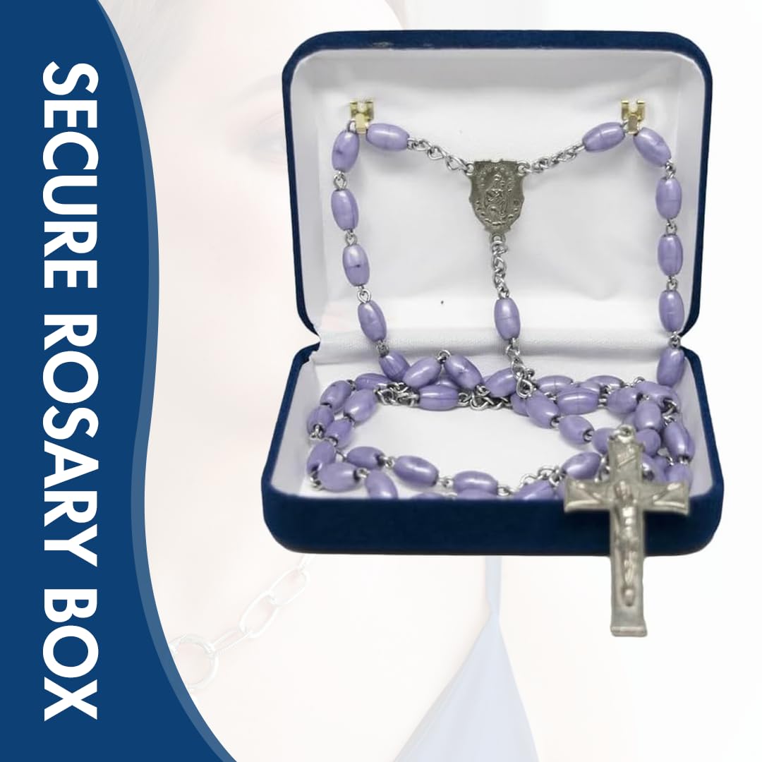 Novel Box Blue Communion Keepsake Rosary Box 3.25x2.5x1 Inches White Inside - Rosary Storage Jewelry Boxes Unique Gift - Religious Rosary Box…
