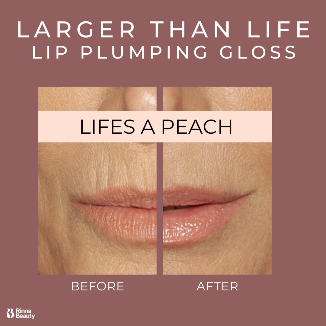 Rinna Beauty - Larger Than Life Lip Plumping Gloss - Life's A Peach - Vegan, Helps Boost Collagen, Increases Lip Volume, Elastin Production,