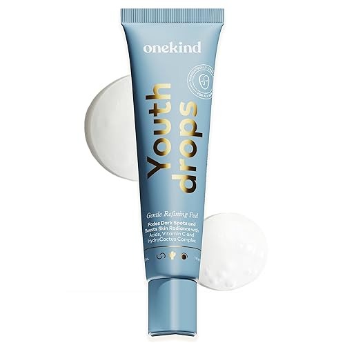 Onekind Youthdrops Night AHA BHA Gentle Resurfacing, Pore Refining, and Fine Lines 20% Exfoliating Serum Peel with Vitamin C, Glycolic Acid