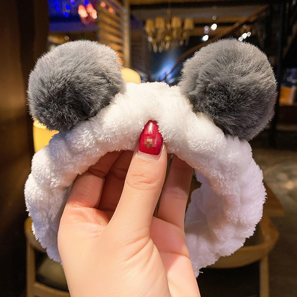 LJJCSFF 2 Pcs Panda Makeup Headband Washing Face Hair Band Fluffy Skincare Headbands Reusable Spa Headwrap Shower Head Wrap for Women Girls