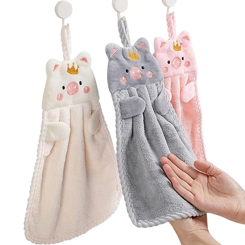 Ewanda store 3 Pack Cartoon Hanging Hand Towels,Kids Hanging Hand Towels for Kitchen Bathroom Home
